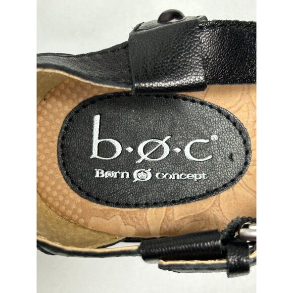 Born Concepts Women's Leather Studded Ankle Strap Wedge Sandals in Black - Sz 9 - Picture 7 of 10